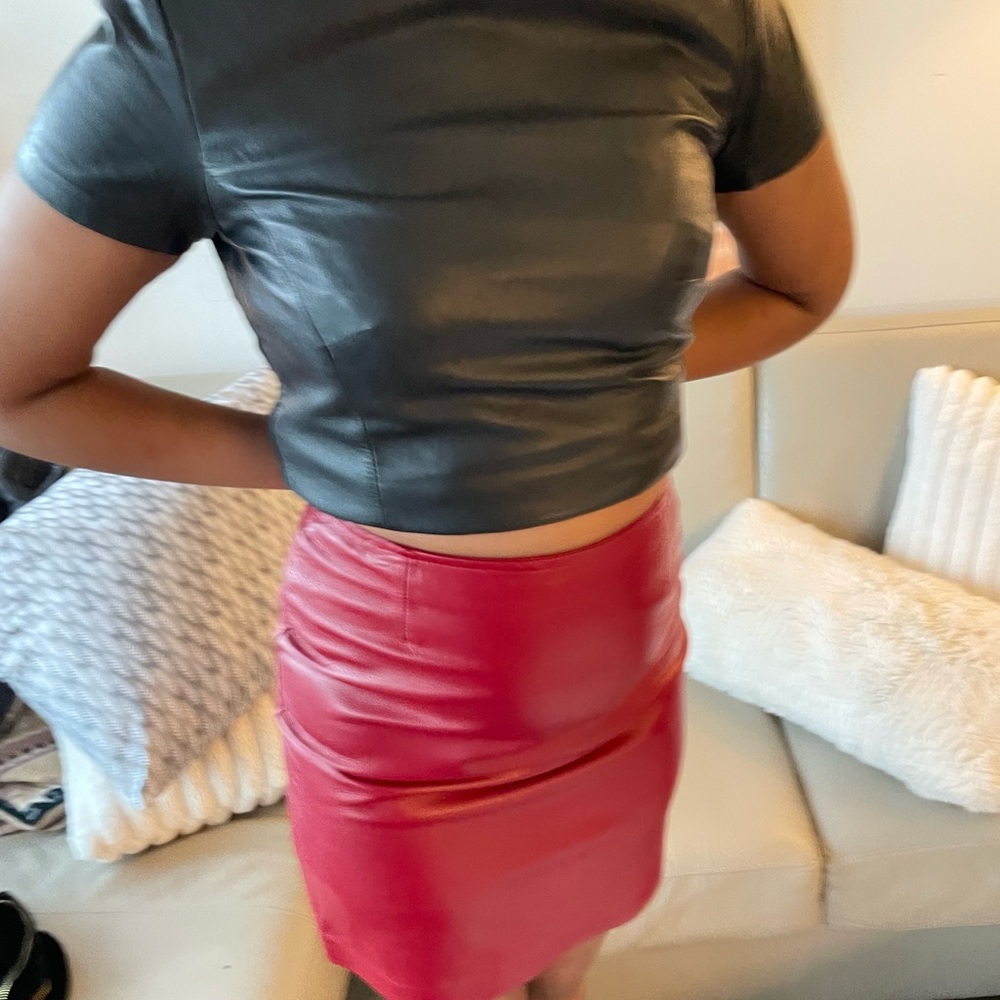 Danier Red Faux Leather Pencil Skirt